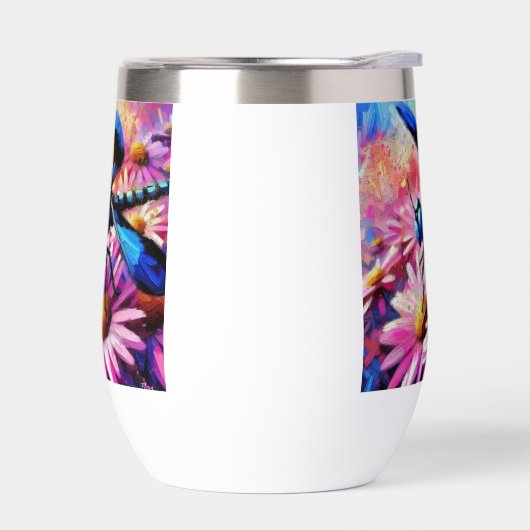 Impressionistische libel op roze madeliefjes bloem (Links)