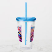 Impressionistische libel op roze madeliefjes bloem acryl drinkbeker (Rechts)