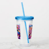 Impressionistische libel op roze madeliefjes bloem acryl drinkbeker (Links)