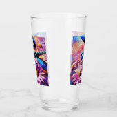 Impressionistische libel op roze madeliefjes bloem glas (Links)