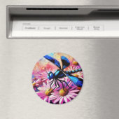 Impressionistische libel op roze madeliefjes bloem magneet (Insitu (Vaatwasser))