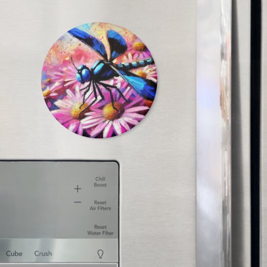 Impressionistische libel op roze madeliefjes bloem magneet (Insitu (Koelkast))