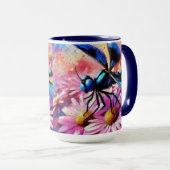 Impressionistische libel op roze madeliefjes bloem mok (Voorkant rechts)