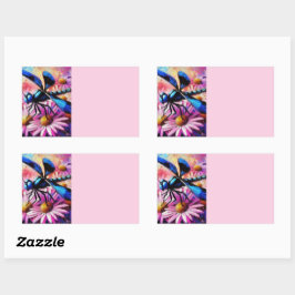 Impressionistische libel op roze madeliefjes bloem rechthoekige sticker