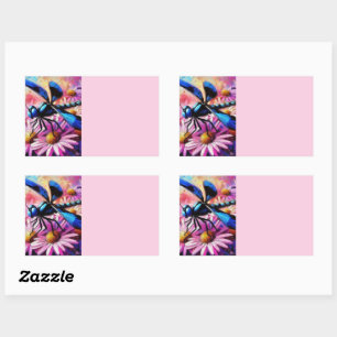 Impressionistische libel op roze madeliefjes bloem rechthoekige sticker