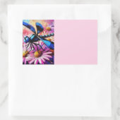 Impressionistische libel op roze madeliefjes bloem rechthoekige sticker (Tas)