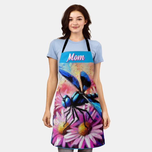 Impressionistische libel op roze madeliefjes bloem schort (Gedragen)