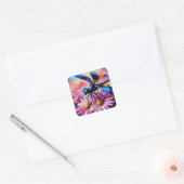 Impressionistische libel op roze madeliefjes bloem vierkante sticker (Envelop)