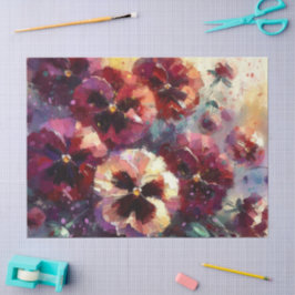 Impressionistische Maroon Pansies Floral Decoupage Tissuepapier