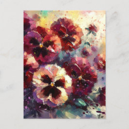 Impressionistische Maroon Pansies Floral Painting Briefkaart