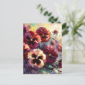 Impressionistische Maroon Pansies Floral Painting Briefkaart (Staand voorkant)