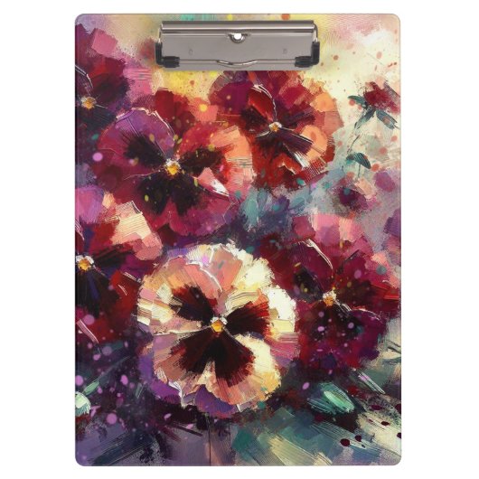Impressionistische Maroon Pansies Floral Painting Klembord (Voorkant)