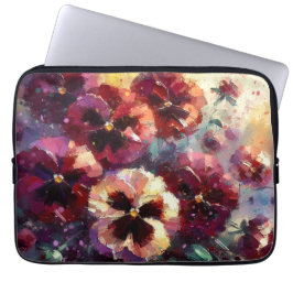 Impressionistische Maroon Pansies Floral Painting Laptop Sleeve