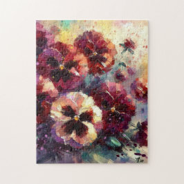 Impressionistische Maroon Pansies Floral Painting Legpuzzel