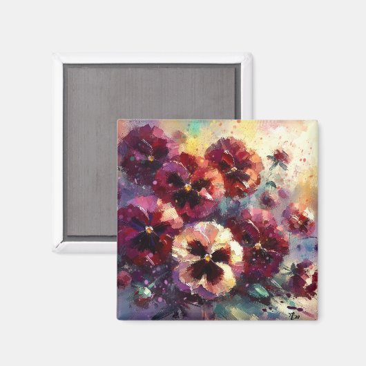 Impressionistische Maroon Pansies Floral Painting Magneet (Voorkant / Achterkant)