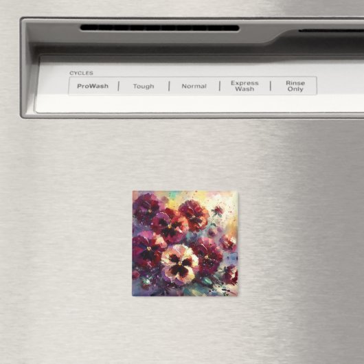 Impressionistische Maroon Pansies Floral Painting Magneet (Insitu (Vaatwasser))