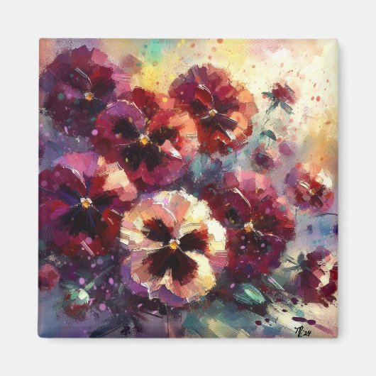 Impressionistische Maroon Pansies Floral Painting Magneet (Voorkant)