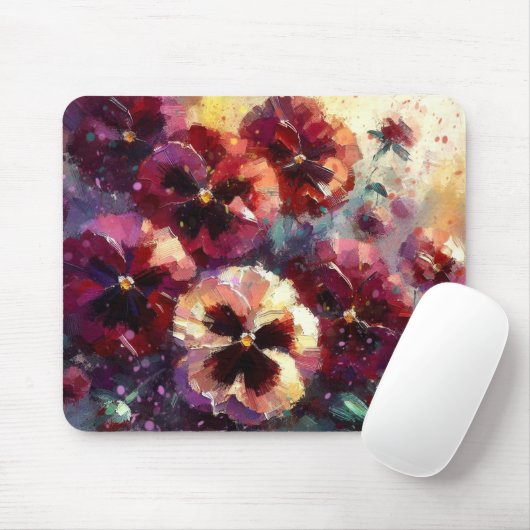 Impressionistische Maroon Pansies Floral Painting Muismat (Met muis)