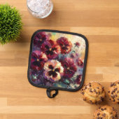 Impressionistische Maroon Pansies Floral Painting Pannenlap (Top down)