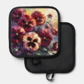 Impressionistische Maroon Pansies Floral Painting Pannenlap (Voorkant / Achterkant)