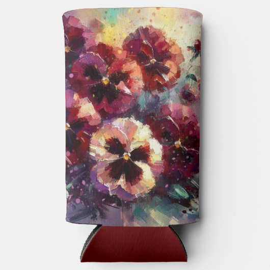 Impressionistische Maroon Pansies Floral Painting Seltzer Blikjeskoeler (Voorkant)