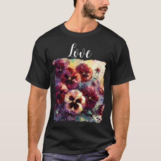 Impressionistische Maroon Pansies Floral Painting T-shirt (Voorkant)