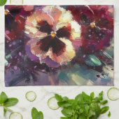 Impressionistische Maroon Pansies Floral Painting Theedoek (Gevouwen)