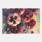 Impressionistische Maroon Pansies Floral Painting Theedoek (Horizontaal)