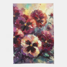 Impressionistische Maroon Pansies Floral Painting Theedoek