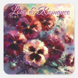 Impressionistische Maroon Pansies Floral Painting Vierkante Sticker