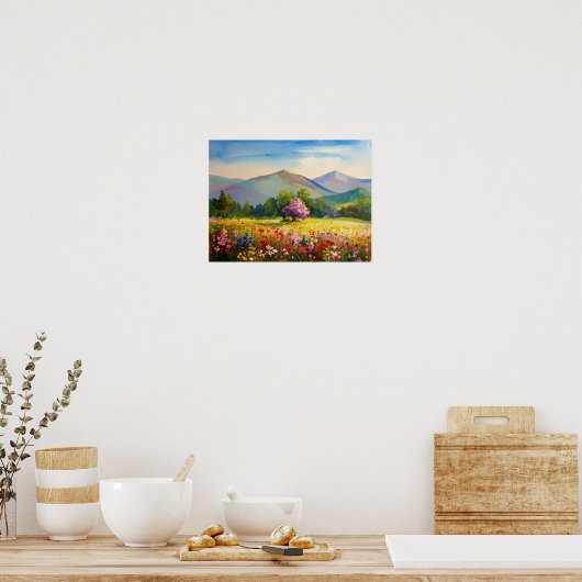Impressionistische Mountain Wildflower Meadow Wall Poster (Keuken)