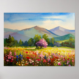 Impressionistische Mountain Wildflower Meadow Wall Poster