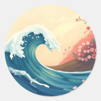 Impressionistische Oceaan Golf Ronde Sticker