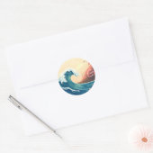 Impressionistische Oceaan Golf Ronde Sticker (Envelop)