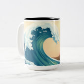 Impressionistische Oceaan Golf Tweekleurige Koffiemok (Voorkant links)