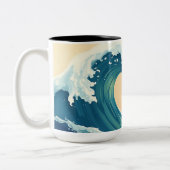 Impressionistische Oceaan Golf Tweekleurige Koffiemok (Links)