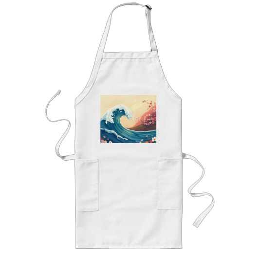 Impressionistische oceaangolf lang schort (Voorkant)