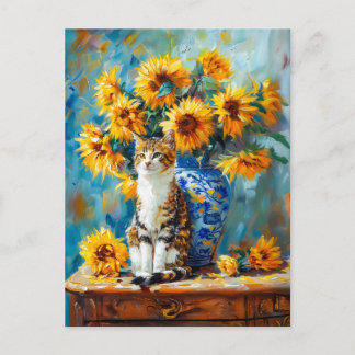 Impressionistische olieverfschilderij van kat door briefkaart