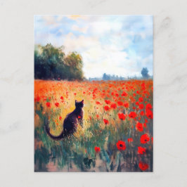 Impressionistische olieverfschilderij van kat in p briefkaart