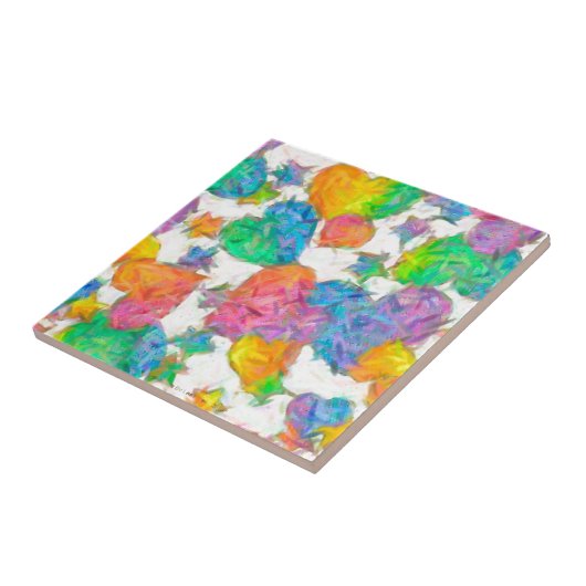 Impressionistische pasteelValentijn Harten Tegeltje (Zijkant)