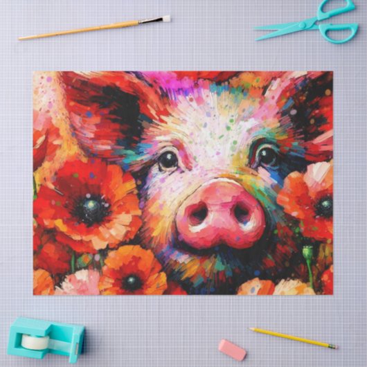 Impressionistische Pig Poppy Flowers Decoupage Tissuepapier (Craft)