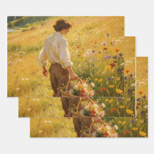 Impressionistische pluk bloemen op het veld inpakpapier vel