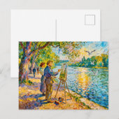 Impressionistische rivier schilder scene met park briefkaart (Voorkant / Achterkant)