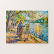 Impressionistische rivier schilder scene met park 