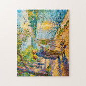 Impressionistische rivier schilder scene met park legpuzzel (Verticaal)