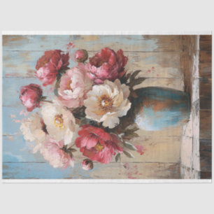 Impressionistische roze bloemen blauwe vaas Decoup Tissuepapier