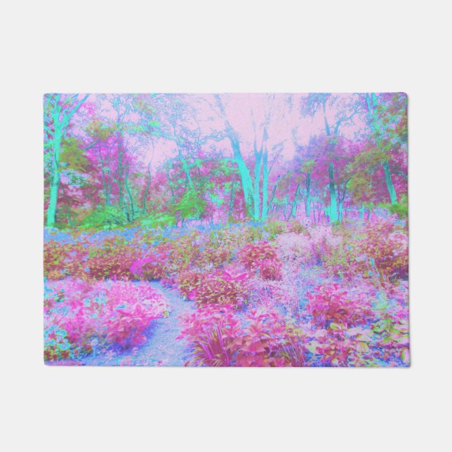 Impressionistische roze en Turquoise Abstracte tui Deurmat (Voorkant)