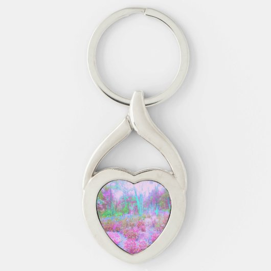 Impressionistische roze en Turquoise Abstracte tui Sleutelhanger (Voorkant)