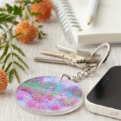 Impressionistische roze en Turquoise Abstracte tui Sleutelhanger (Voorkant Rechts)