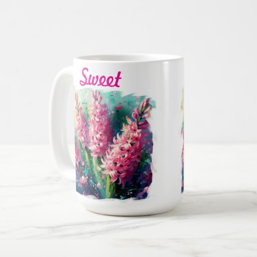 Impressionistische roze hyacint bloemen koffiemok (Voorkant links)